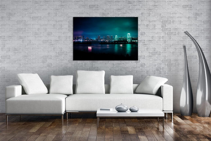 deyoli Grossstadt bei Nacht Format: 80x60 als Leinwandbild, Motiv fertig gerahmt auf Echtholzrahmen,