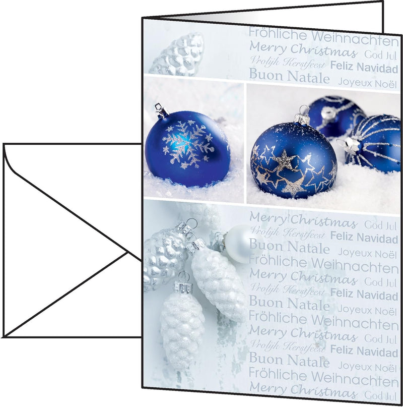 SIGEL DS057 Weihnachtskarten-Set mit Umschlag | A6 | 25 Stück | blau/weiss "Seasons Greetings" | ide