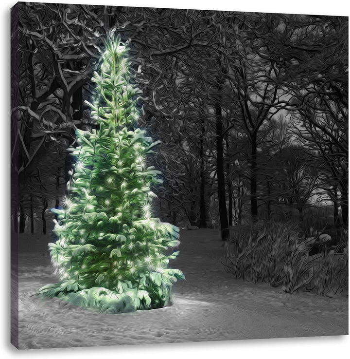 Pixxprint Weihnachtsbaum im Winter als Leinwandbild/Grösse: 70x70 cm/Wandbild/Kunstdruck/fertig besp