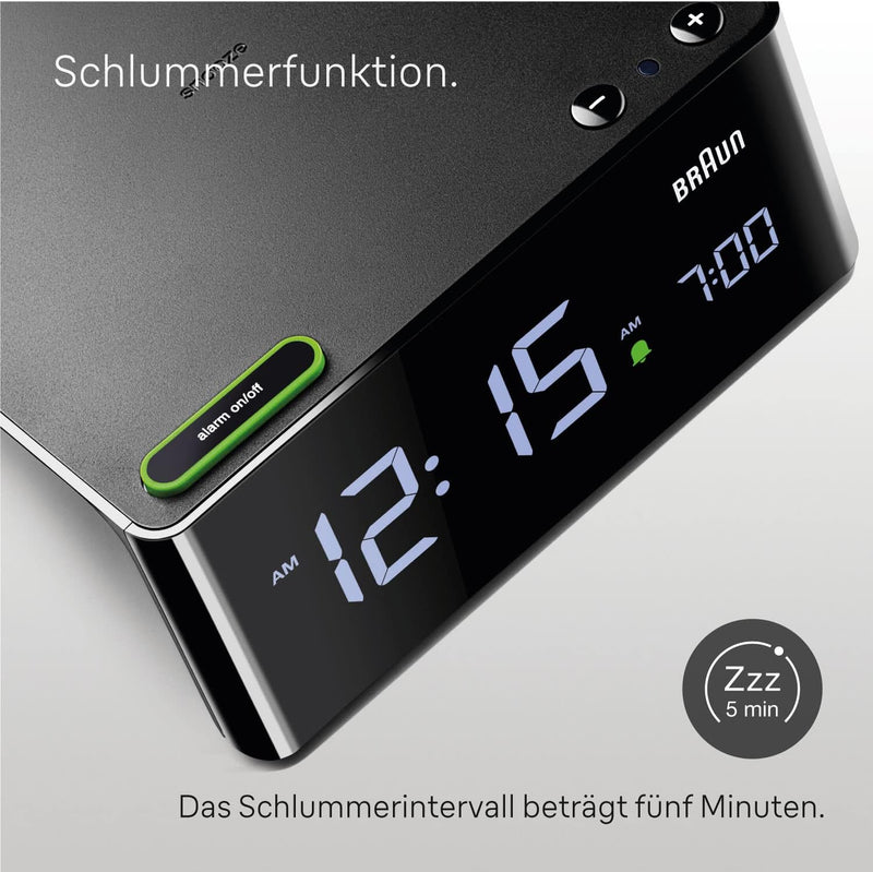 Braun Digitaler Wecker mit LCD-Display, Schlummertaste, Quick Set, automatisch anpassbare Display-He