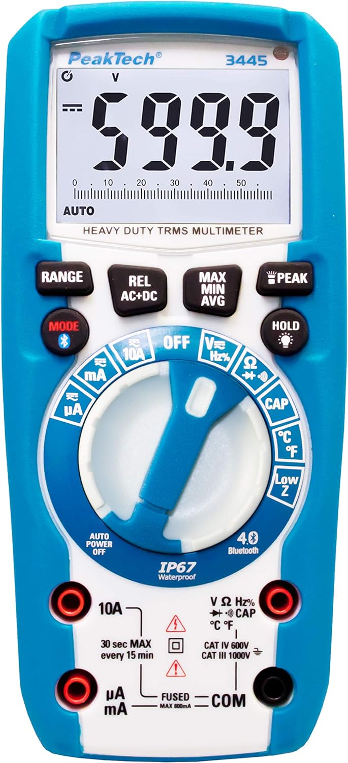 PeakTech 3445 - True RMS Digital Multimeter mit 4.0 Bluetooth & Stromzangenadapter 200 A AC für Digi