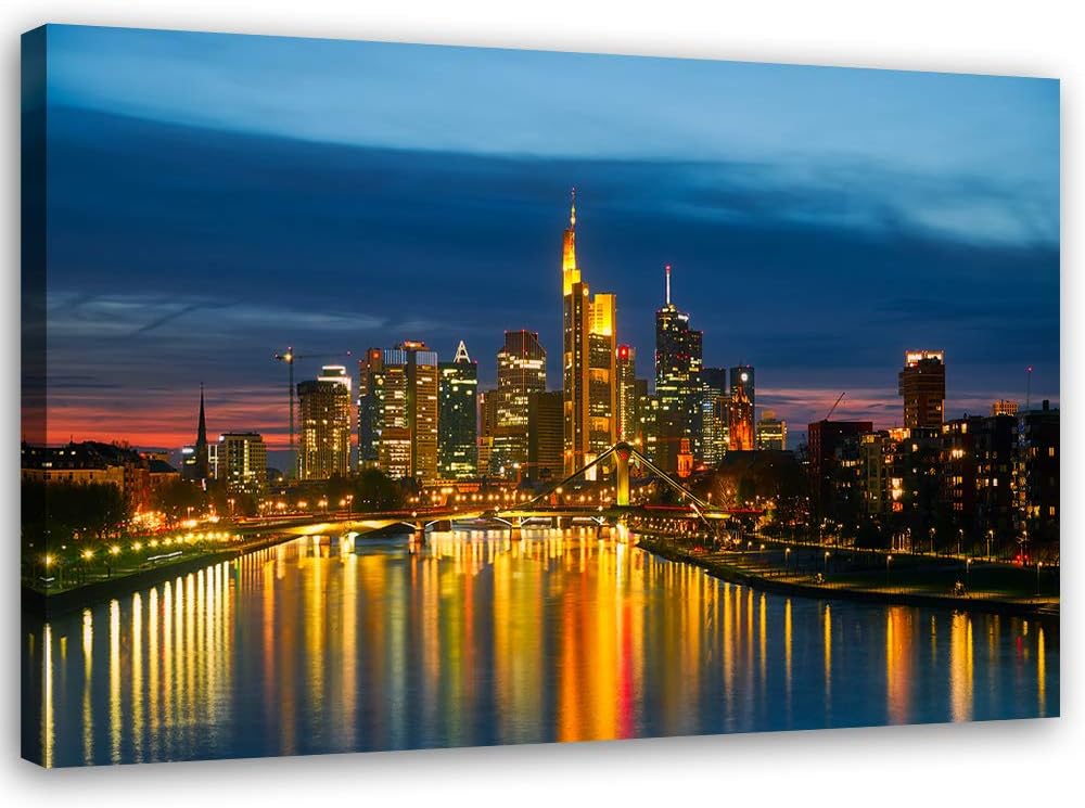 Feeby Leinwandbild Architektur Bild Kunstdruck Stadt Blau 70x50 cm Leinwandbild 70x50 cm Blau_b, Lei
