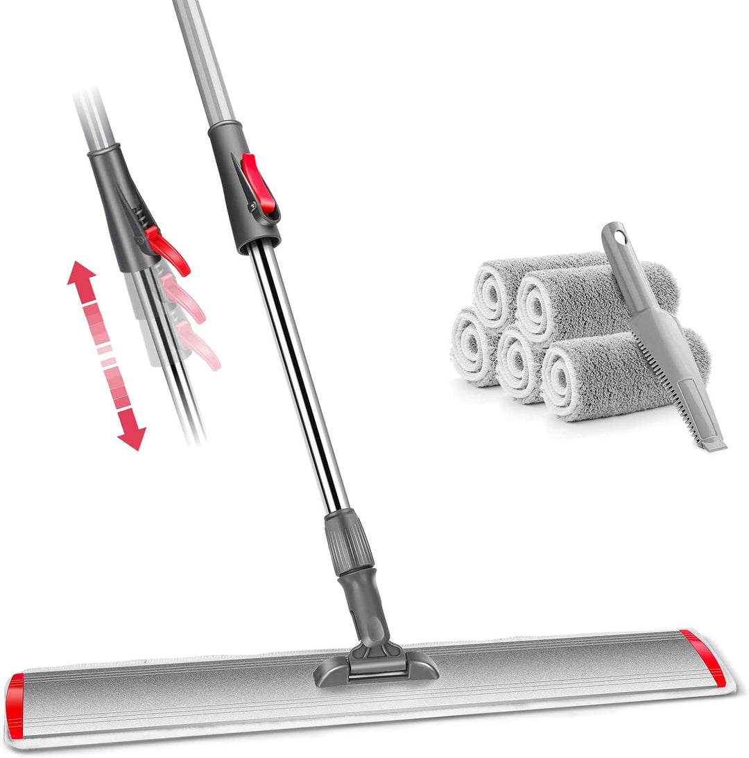 Myiosus Flacher Wischmopp, 60cm Breiter Bodenwischer, 5 Mikrofaser Wischpads und 1 Schaber Enthalten