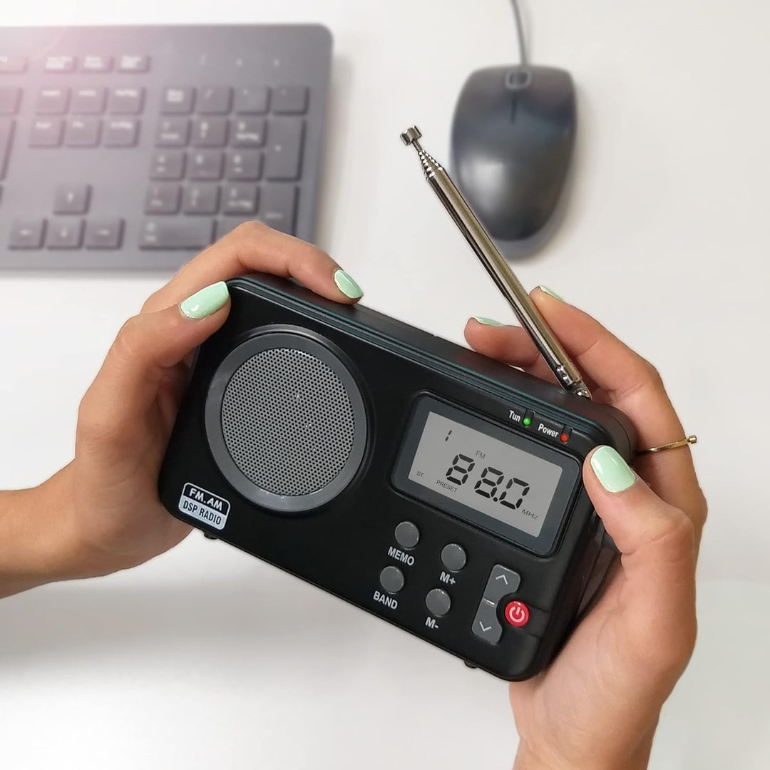 Radio NK-AB1904-FMBL/AM - Tragbares Radio, LCD-Display mit Licht, Antenne, Lautsprecher, 4 AA-Batter