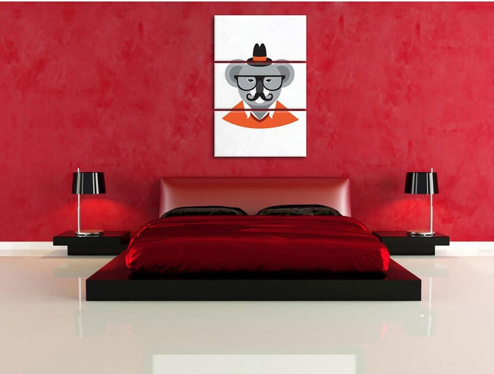 Pixxprint Hipster Koala als Leinwandbild/Grösse: 3 Teilig (120x80) cm/Wandbild/Kunstdruck/fertig bes