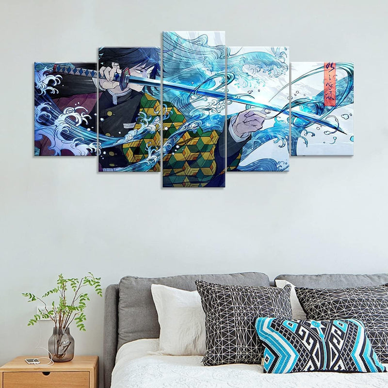 ZHONGYUTONG 5 Teilig Leinwandbild mit Rahmen Demon Slayer Poster Kimetsu Japanische Anime Figur Tanj