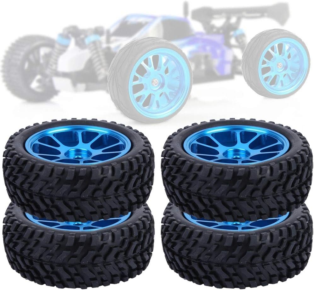 Drfeify RC-Autoreifen, 75-mm-Rallye-Reifen-Ersatzteil aus blauem Aluminium, kompatibel mit WL 1/18 A