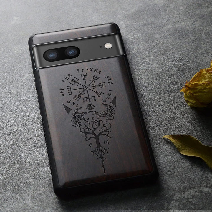 Carveit Holz Handyhülle für Google Pixel 7a Cover [Einzigartiges Design Case] Stossstange hülle Komp