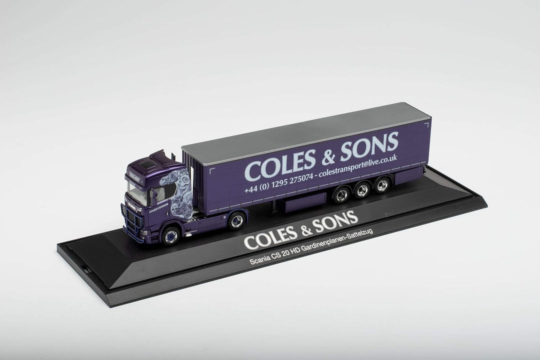 herpa 122108 Scania CS 20 HD Gardinenplanen-Sattelzug Coles & Sons in Miniatur zum Basteln Sammeln u