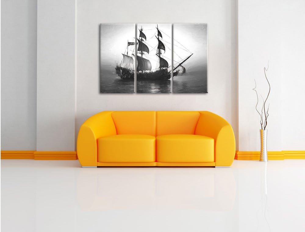 Pixxprint Segelschiff 3Teiler 120x80 cm Leinwandbild Wandbild Kunstdruck