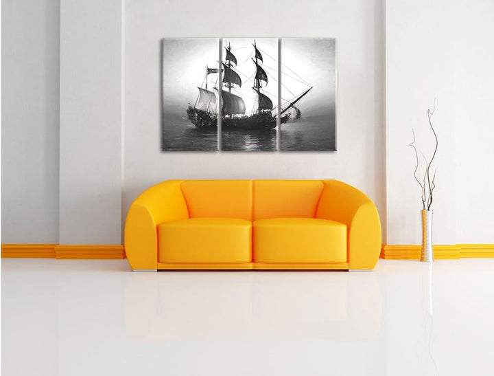 Pixxprint Segelschiff 3Teiler 120x80 cm Leinwandbild Wandbild Kunstdruck