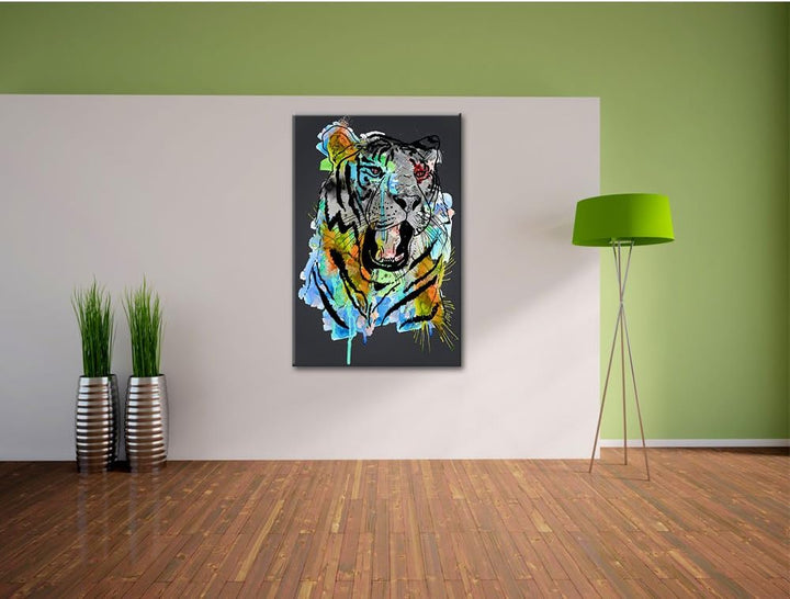 Pixxprint Roar Watercolor Black Bild auf Leinwand, XXL riesige Bilder fertig gerahmt mit Keilrahmen,