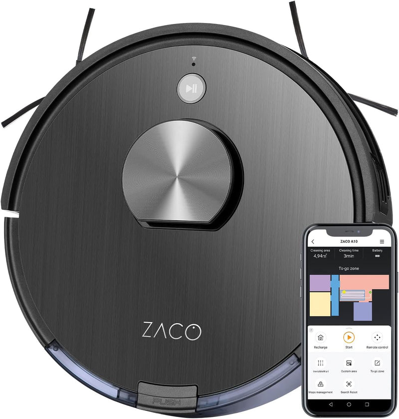 ZACO A10 Saugroboter mit Wischfunktion & Lasernavigation, bis 2h Laufzeit, Roboterstaubsauger mit Ma