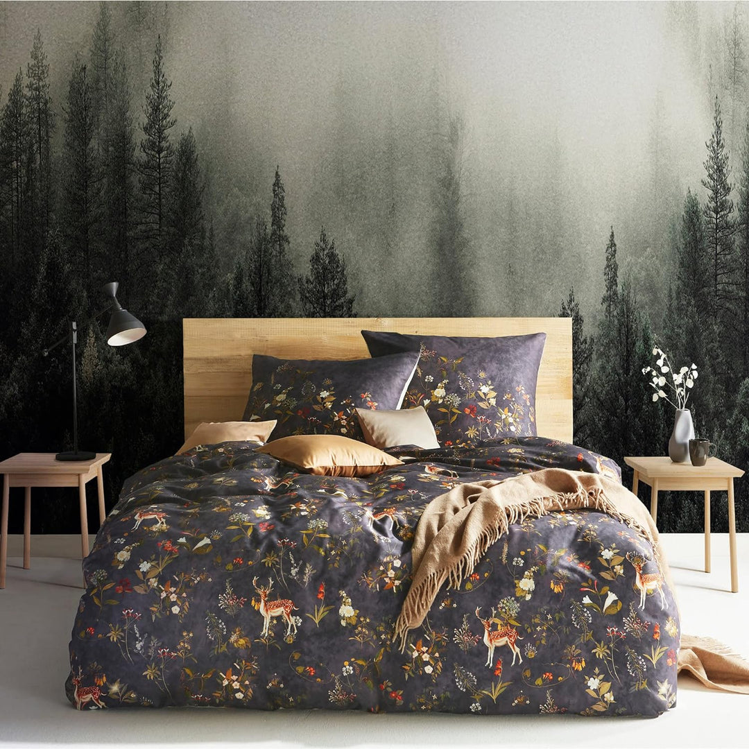 fleuresse Wendebettwäsche Mako-Satin schwarz-Gold Grösse 155 x 220 cm (80 x 80 cm), 155 x 220 cm