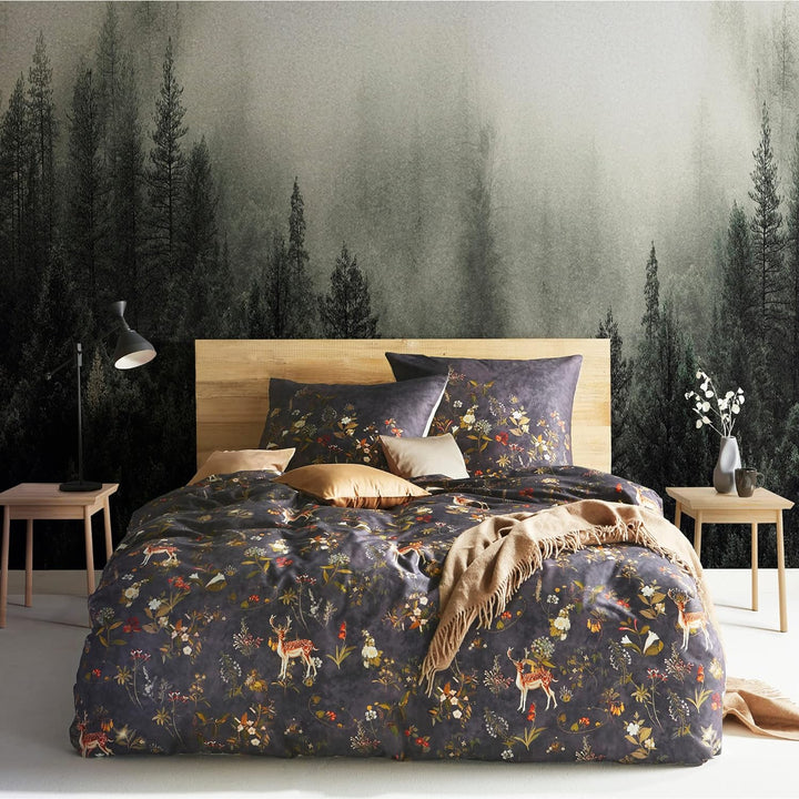 fleuresse Wendebettwäsche Mako-Satin schwarz-Gold Grösse 155 x 220 cm (80 x 80 cm), 155 x 220 cm