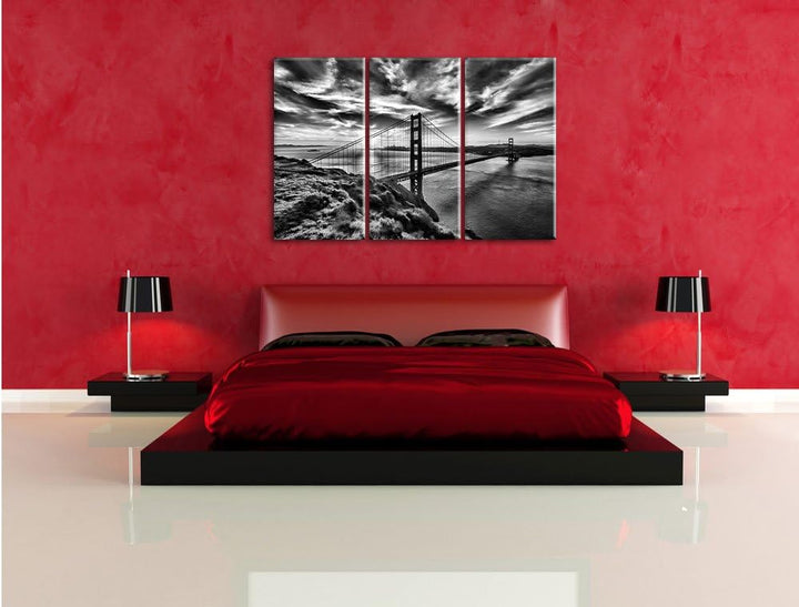 Pixxprint Golden Gate Bridge als Leinwandbild/Grösse: 3 Teilig (120x80) cm/Wandbild/Kunstdruck/ferti