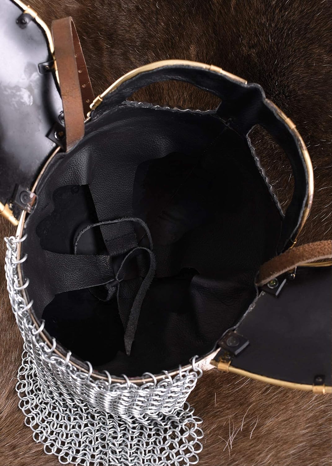 Battle-Merchant Brillenhelm Beowulf mit Wangenklappen und Kettenbrünne mit verstellbarem Lederinlay