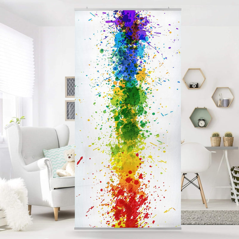 Raumteiler Kinderzimmer Rainbow Splatter 250x120cm inkl. transparenter Halterung, inkl. transparente