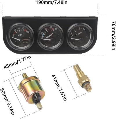 Riloer 12V Drei in Eins Sensor für Ölinstrumentensensoren Öldruckanzeige Wassertemperaturanzeige Vol