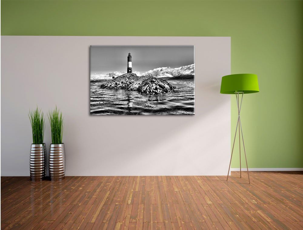 Pixxprint Leuchtturm Robben / 100x70cm Leinwandbild bespannt auf Holzrahmen/Wandbild Kunstdruck Deko