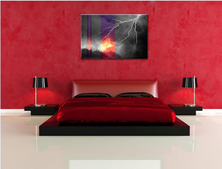 riesiger Blitz am Gewitterhimmel schwarz/weiss Format: 100x70 auf Leinwand, XXL riesige Bilder ferti