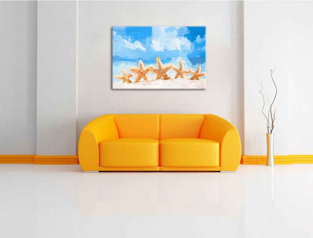Seesterne am Strand im Gemälde Format: 120x80 auf Leinwand, XXL riesige Bilder fertig gerahmt mit Ke
