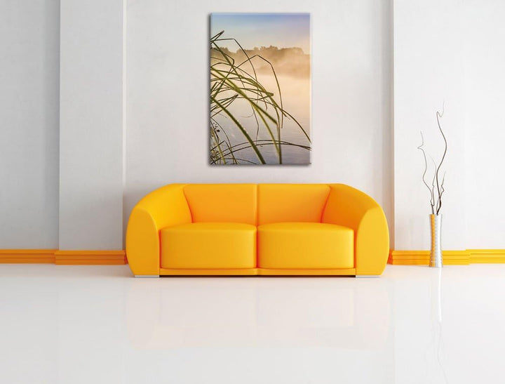 Pixxprint Schilf am See, Format: 100x70 auf Leinwand, XXL riesige Bilder fertig gerahmt mit Keilrahm