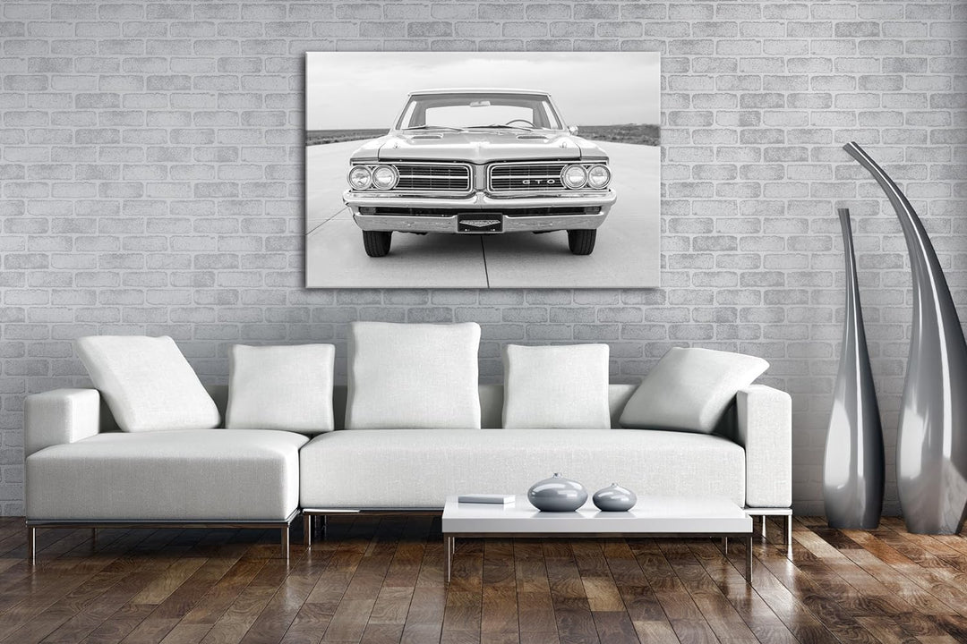 deyoli Muscle Car auf einer Landebahn Effekt: Schwarz/Weiss Format: 80x60 als Leinwand, Motiv fertig