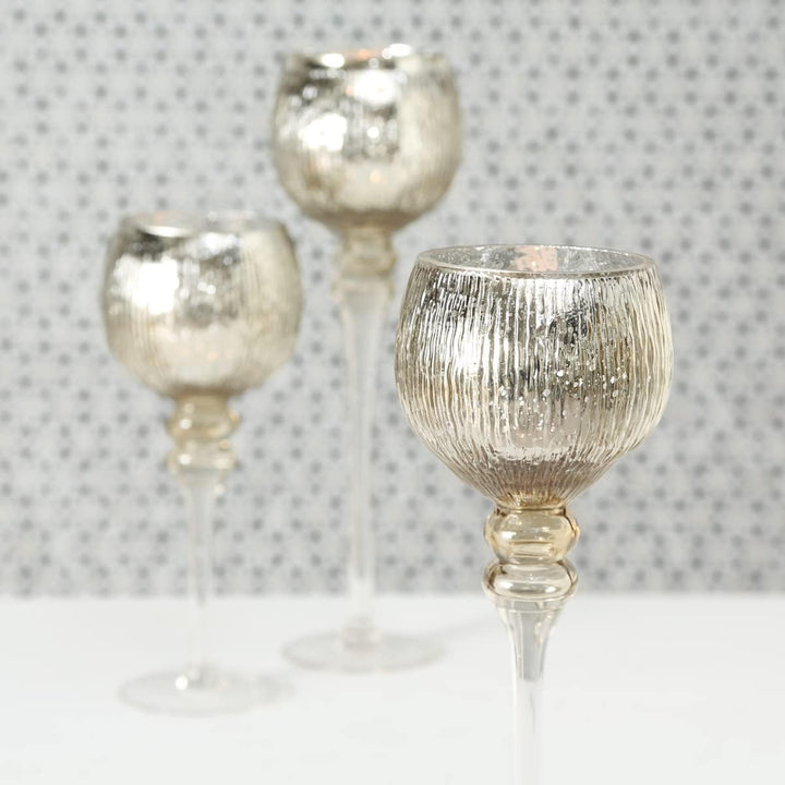 Boltze Windlicht Set Manou 3-teilig (gold, Deko-Gläser für Kerzen / Weihnachtsdekoration, Kerzenstän