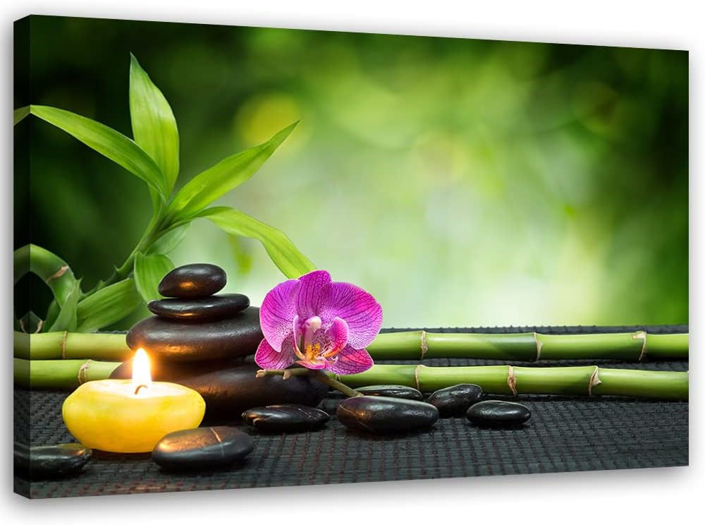 Feeby Vlies Leinwandbild XXL Bambus Spa Steine Zen 120x80 cm Wandbild Kunst Bilder Schlafzimmer Deko