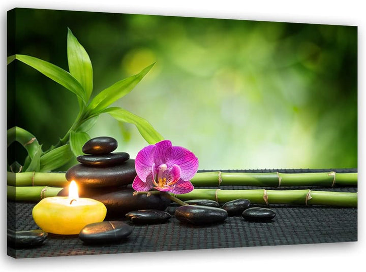 Feeby Vlies Leinwandbild XXL Bambus Spa Steine Zen 120x80 cm Wandbild Kunst Bilder Schlafzimmer Deko