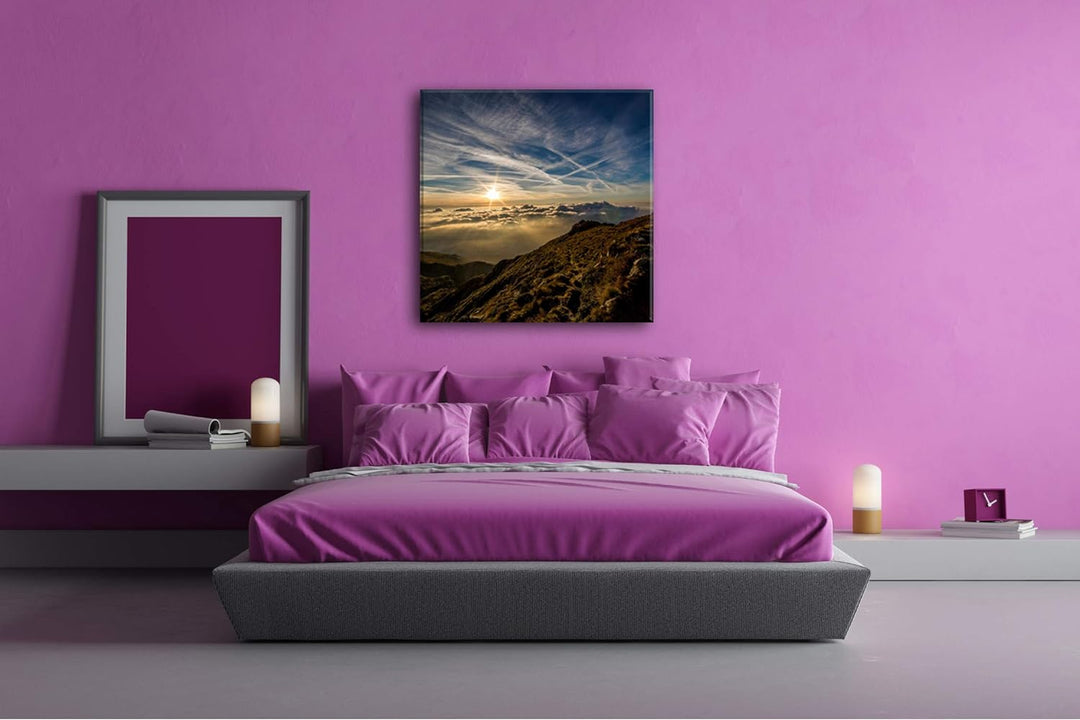 berührende Berglandschaft über den Wolken Format: 70x70 als Leinwand, Motiv fertig gerahmt auf Echth