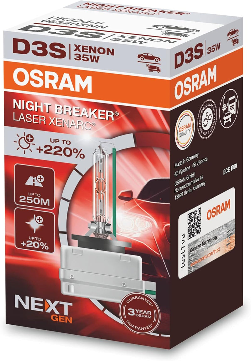 OSRAM XENARC NIGHT BREAKER LASER D3S Next Generation, +220 % mehr Helligkeit, HID Xenon-Scheinwerfer