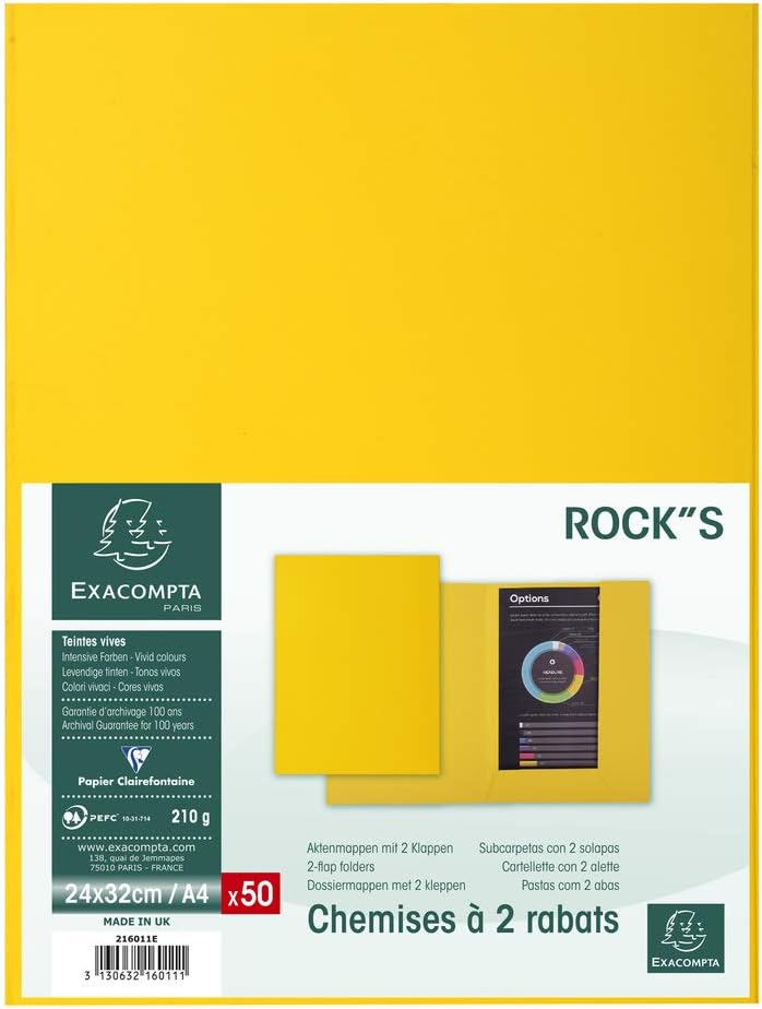 Exacompta Rocks "50 Stück Prospekthüllen A4 2 Klappen 24 x 32 cm 24 x 32 zitronengelb, zitronengelb