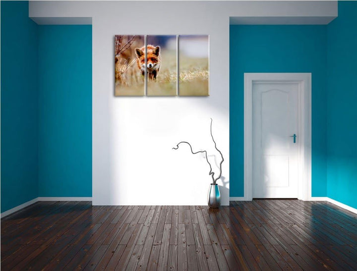 Schleichender Fuchs Spezial 3-Teiler Leinwandbild 120x80 Bild auf Leinwand, XXL riesige Bilder ferti