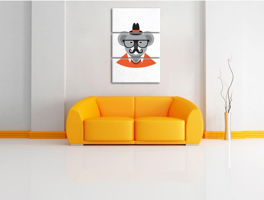 Pixxprint Hipster Koala als Leinwandbild/Grösse: 3 Teilig (120x80) cm/Wandbild/Kunstdruck/fertig bes