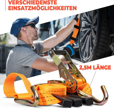 8 Stück | Spanngurt für den Auto Transport | 50 mm breit | 2,70 Meter | 4000 KG | Zurrgurt | Radsich