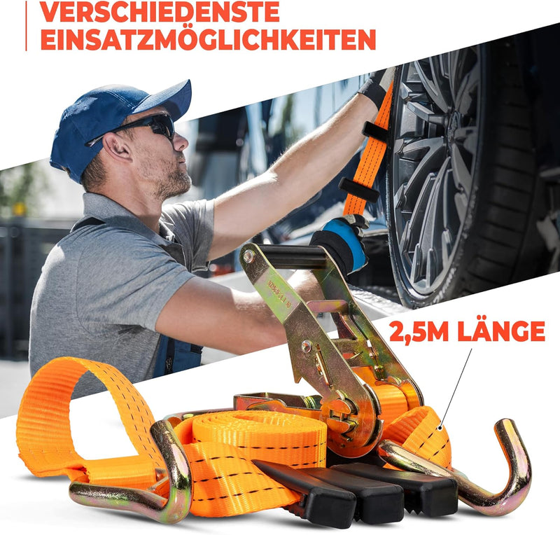 8 Stück | Spanngurt für den Auto Transport | 50 mm breit | 2,70 Meter | 4000 KG | Zurrgurt | Radsich