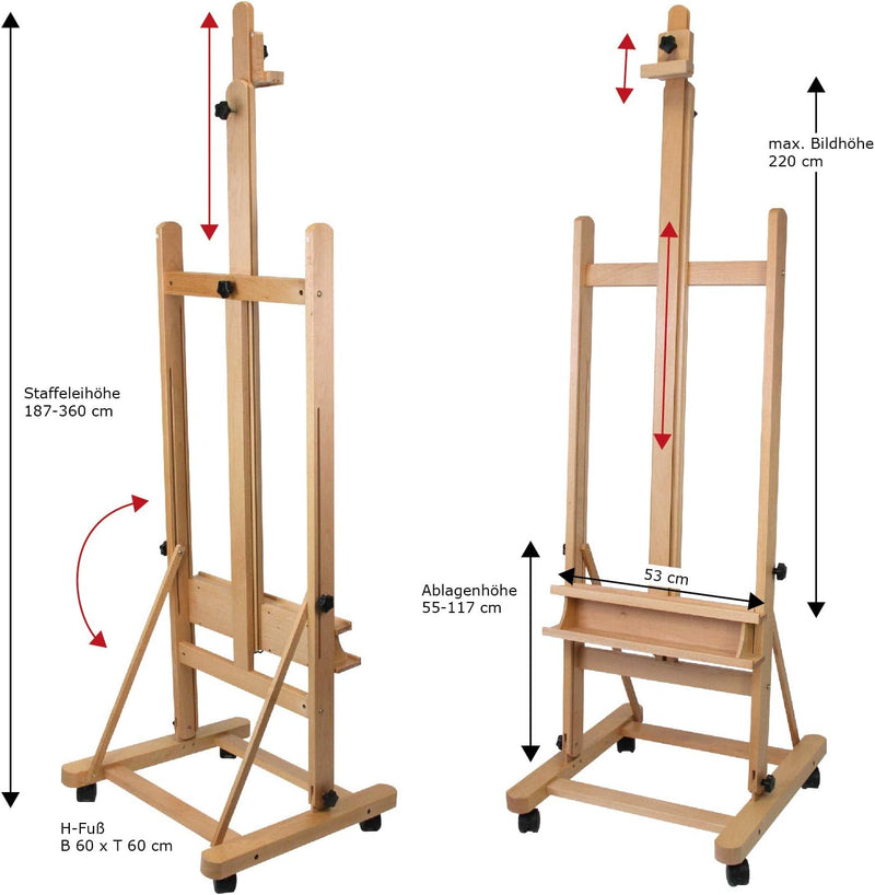 Paintersisters Atelier Staffelei Lima - für Keilrahmen bis 220 cm, Studio-Staffelei aus massivem Buc