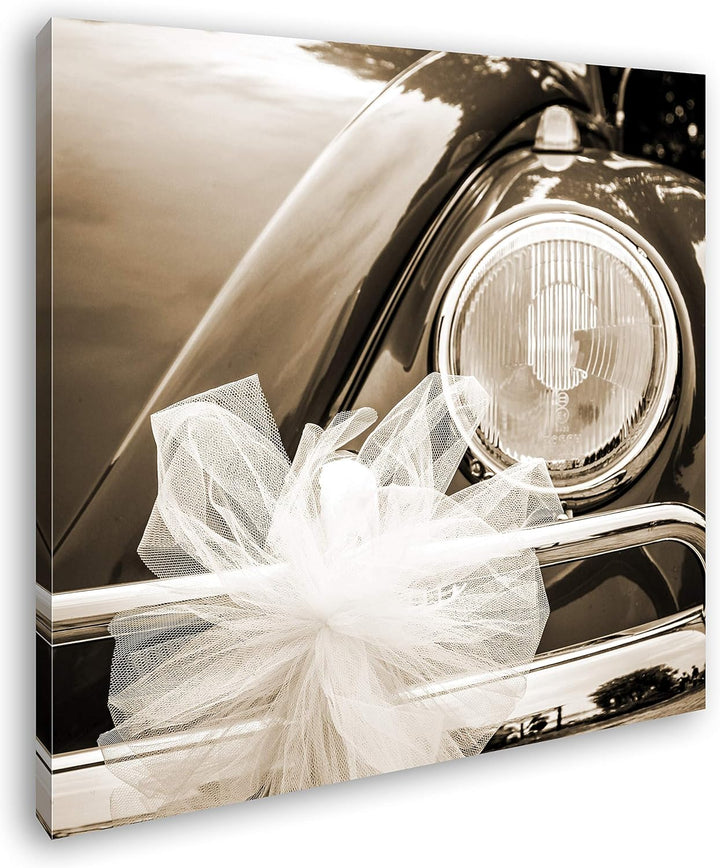 deyoli EIN Käfer als Hochzeitswagen Format: 60x60 Effekt: Sepia als Leinwandbild, Motiv auf Echtholz