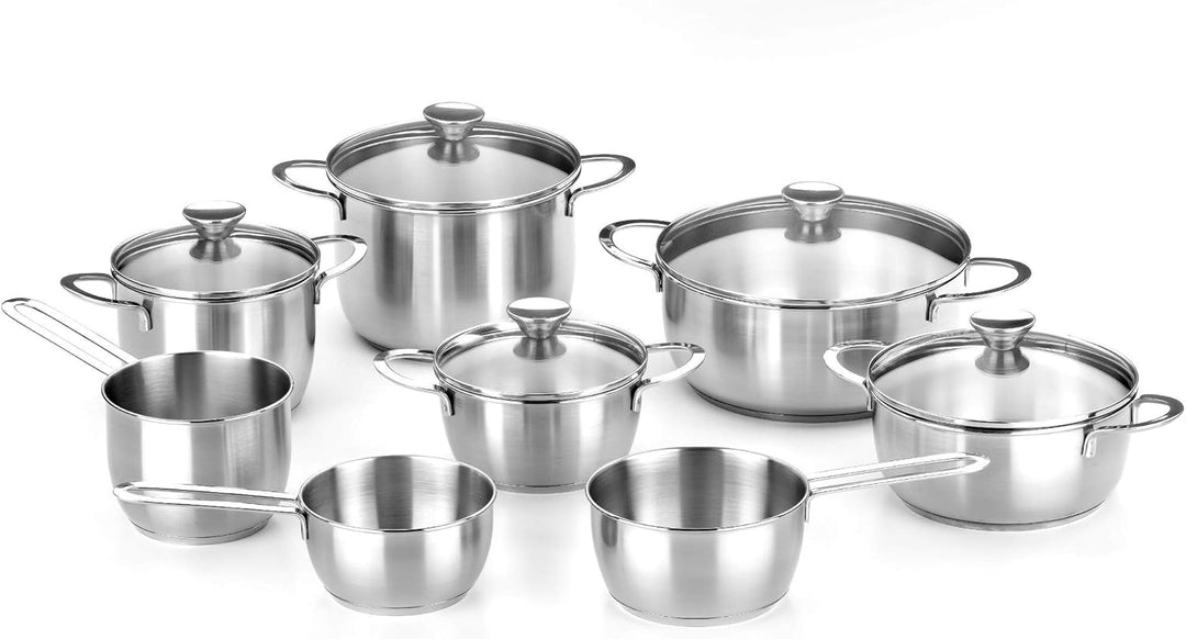 BRA Ancora Stieltopf, Edelstahl 18/10 mit Deckel aus Glas, 22 cm, 22 cm