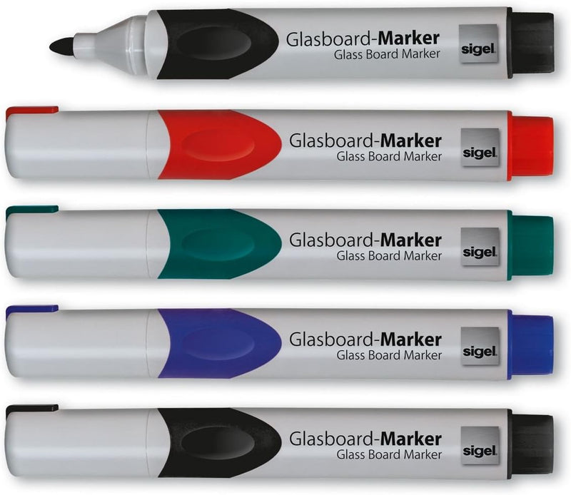 SIGEL GL730 Zubehörset für Glas-Whiteboards und Magnettafeln: Magnete, Marker, Stiftschale und Reini