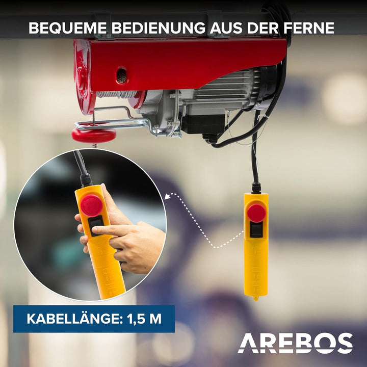 Arebos Elektrische Seilwinde | Seilzug | Heber-Kran | Seilhebezug | Seilaufzug 1000W | Motorwinde mi