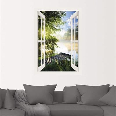 ARTland Wandbild selbstklebend Vinylfolie 70x100 cm Fensterblick Fenster Landschaft Wald Natur See A