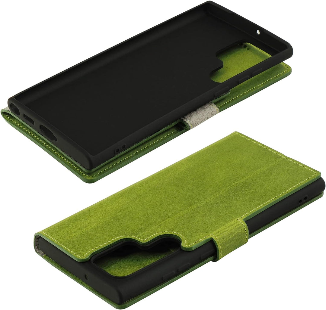 Suncase Book-Style Hülle kompatibel mit Samsung Galaxy S22 Ultra 5G Leder Tasche (Slim-Fit) Lederhül
