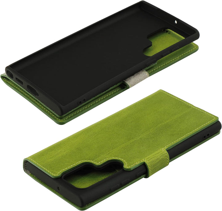 Suncase Book-Style Hülle kompatibel mit Samsung Galaxy S22 Ultra 5G Leder Tasche (Slim-Fit) Lederhül