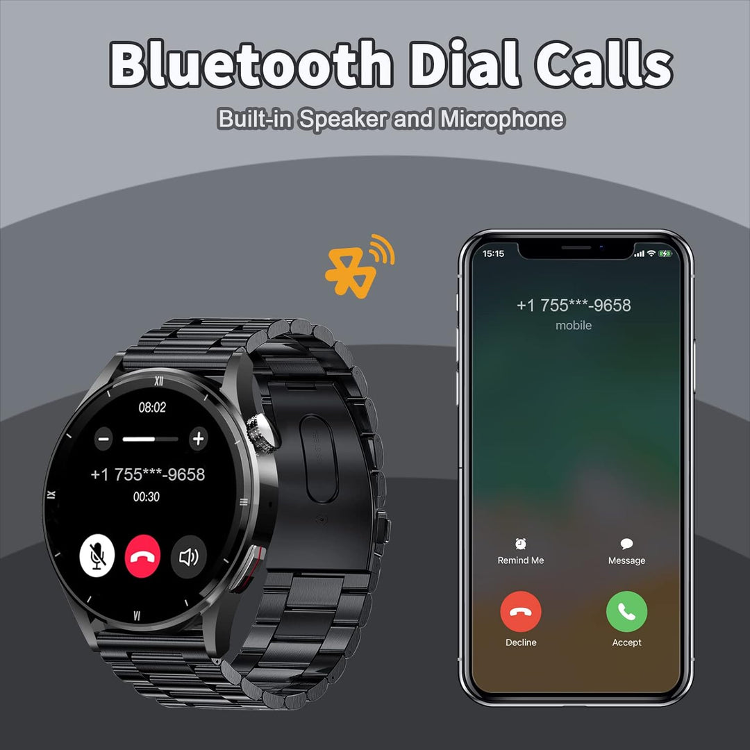 Smartwatch mit Telefonfunktion, 1,32 Zoll Smartwatch Herren mit Bluetooth Pulsuhr Schlafmonitor, Her