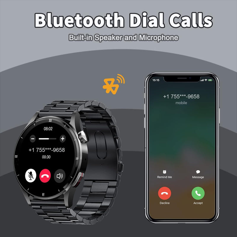 Smartwatch mit Telefonfunktion, 1,32 Zoll Smartwatch Herren mit Bluetooth Pulsuhr Schlafmonitor, Her