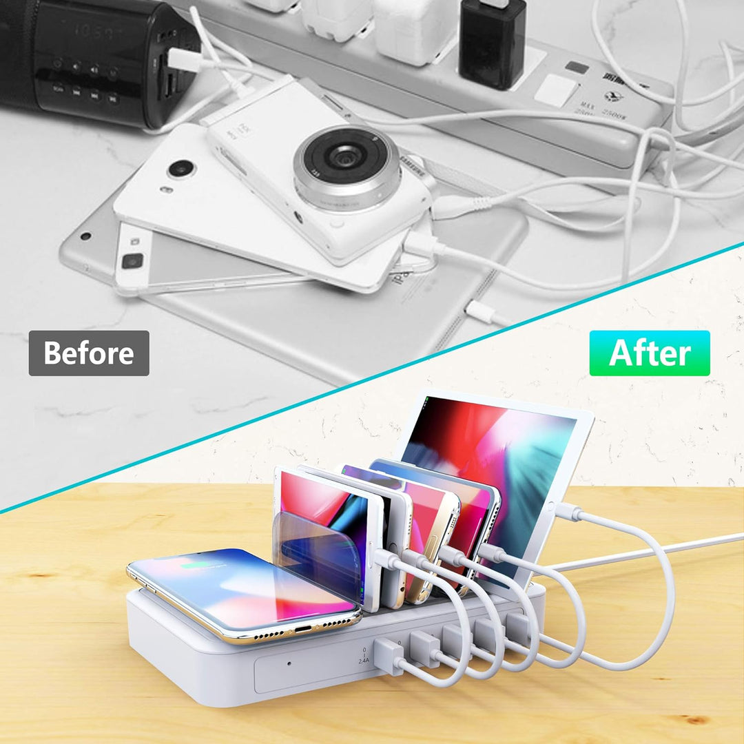 TechDot Ladestation Mehrere Geräte mit Induktives Kabellos Ladegerät Wireless Charger 5 Port Chargin