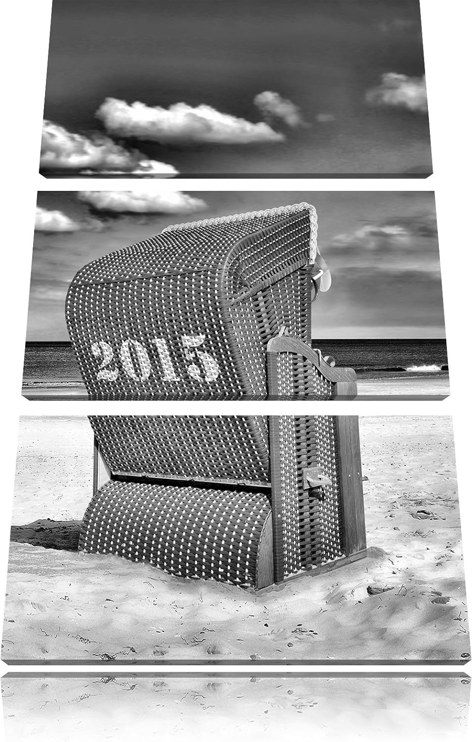 Pixxprint Strandkorb an der Nordsee als Leinwandbild/Grösse: 3 Teilig (120x80) / Wandbild/Kunstdruck